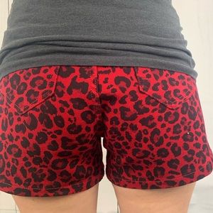 Red leopard print high rise shorts